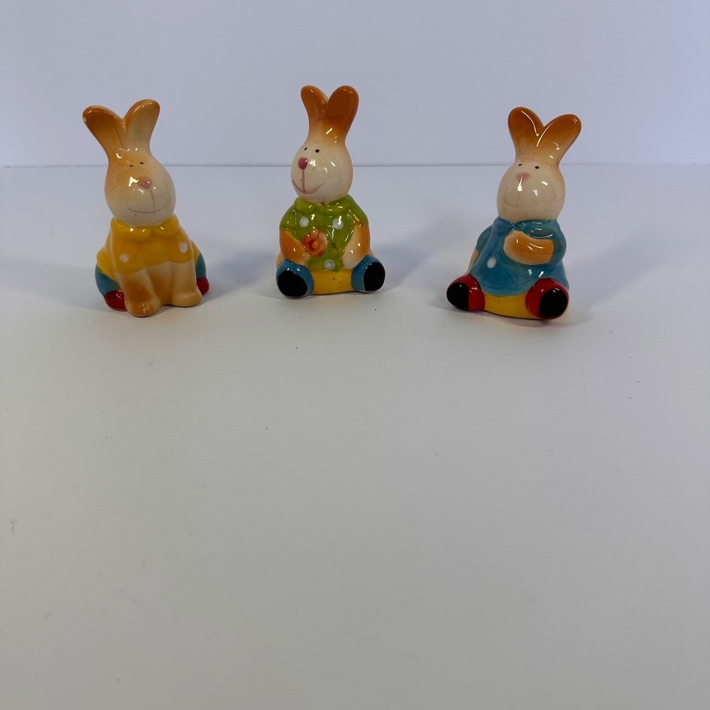 Ceramic Bunny‎ Figurines Colorful Easter Spring Home Decor Set of 3